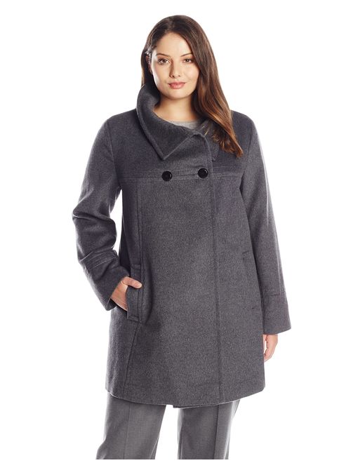 Larry Levine Women's Plus-Size Double-Breasted Wool-Blend Coat