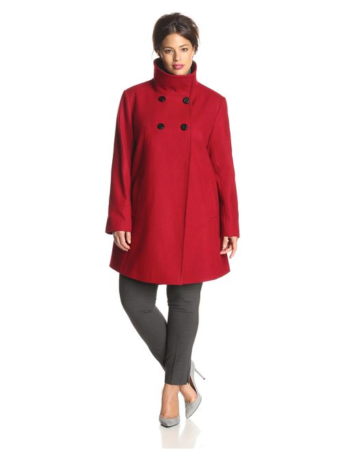 Larry Levine Women's Plus-Size Double-Breasted Wool-Blend Coat