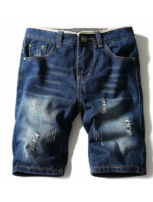 TAKIYA Mens Short Jeans Ripped - Fashion Ditressed Ripped Washed Shorts Pants