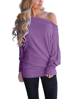 LACOZY Women's Off Shoulder Long Sleeve Oversized Pullover Sweater Knit Jumper Loose Tunic Tops