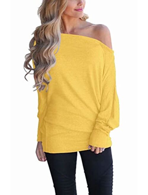 LACOZY Women's Off Shoulder Long Sleeve Oversized Pullover Sweater Knit Jumper Loose Tunic Tops