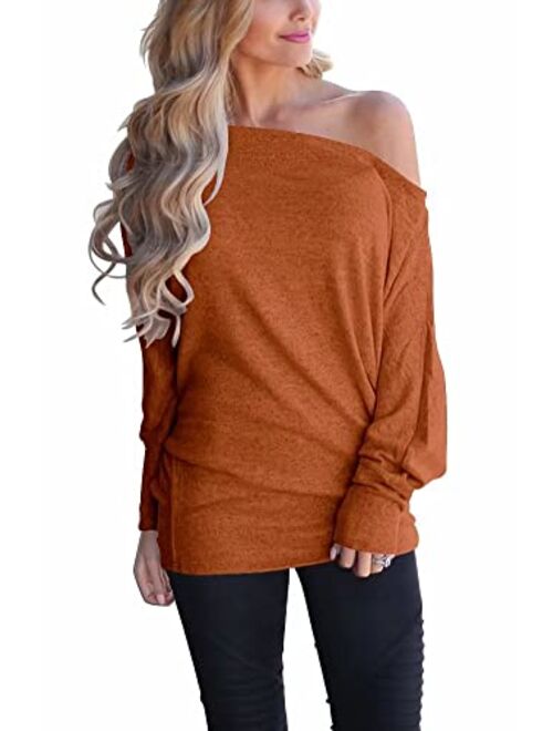 LACOZY Women's Off Shoulder Long Sleeve Oversized Pullover Sweater Knit Jumper Loose Tunic Tops