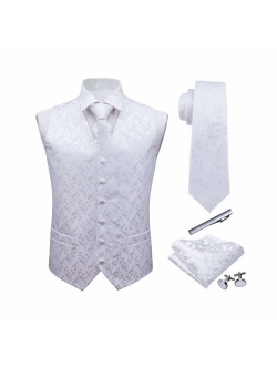 Barry.Wang Formal Men Dress Vest Matched Paisley Tie Set Suit Waistcoat Wedding 5PCS