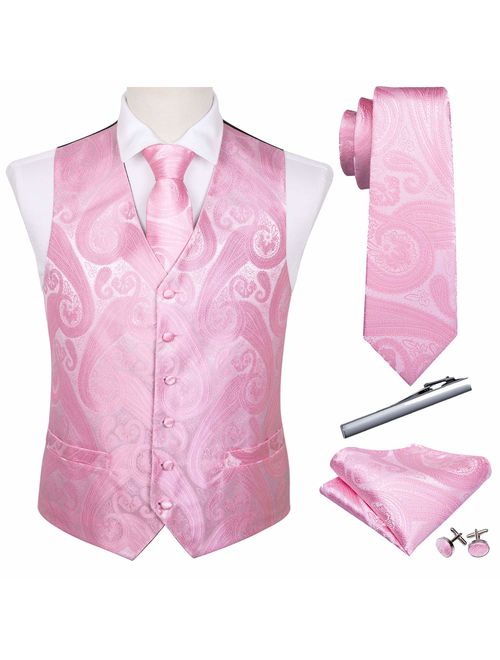 Barry.Wang Formal Men Dress Vest Matched Paisley Tie Set Suit Waistcoat Wedding 5PCS