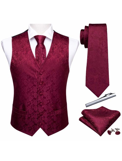 Barry.Wang Formal Men Dress Vest Matched Paisley Tie Set Suit Waistcoat Wedding 5PCS