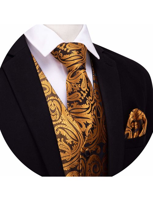 Barry.Wang Formal Men Dress Vest Matched Paisley Tie Set Suit Waistcoat Wedding 5PCS