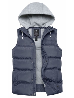 Wantdo Men's Winter Puffer Vest Removable Hood Warm Sleeveless Jacket Gilet