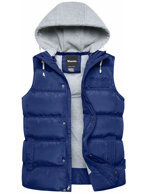 Wantdo Men's Winter Puffer Vest Removable Hood Warm Sleeveless Jacket Gilet