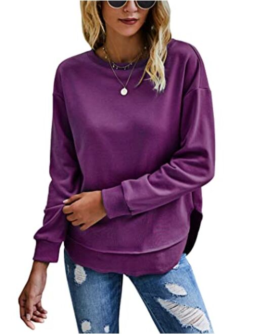 KIRUNDO 2019 Women's Solid Sporty Sweatshirt Crew Neck Long Sleeves Pullover Ribbed Cuffs Hems Sweaters Outwear