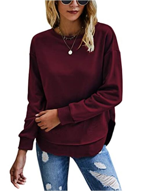 KIRUNDO 2019 Women's Solid Sporty Sweatshirt Crew Neck Long Sleeves Pullover Ribbed Cuffs Hems Sweaters Outwear