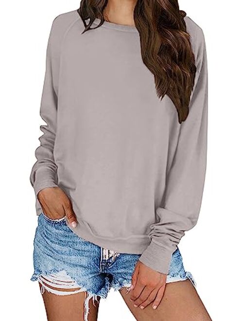 KIRUNDO 2019 Women's Solid Sporty Sweatshirt Crew Neck Long Sleeves Pullover Ribbed Cuffs Hems Sweaters Outwear