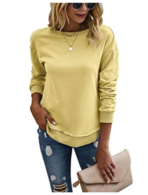 KIRUNDO 2019 Women's Solid Sporty Sweatshirt Crew Neck Long Sleeves Pullover Ribbed Cuffs Hems Sweaters Outwear