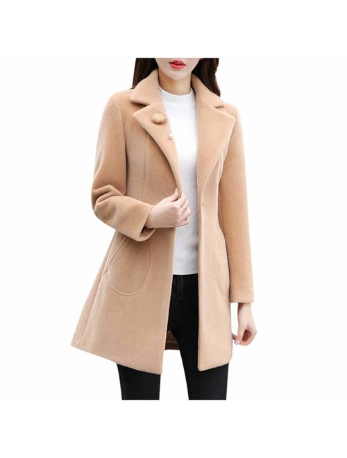 LISTHA Wool Lapel Trench Parka Coat Women Warm Outwear Long Jacket Overcoat