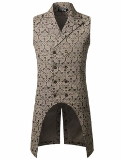 Mens Gothic Steampunk Double Breasted Jacquard Brocade Vest Waistcoat Sleeveless Tailcoat