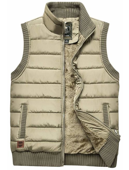 Vcansion Men's Outdoor Stand Collar Fleece Jacket Vest Casual Padded Vest Coats