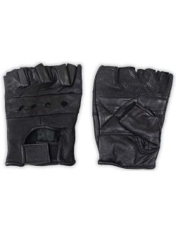 Men's Fingerless Leather Gloves - Black Mesh Backs - Size Medium: ( Pack of 2 Pairs ) (ToolUSA: GL-50020-Z02)
