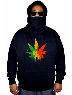 Men's Rasta Dripping Weed Leaf Black Mask Hoodie Sweater Medium Black