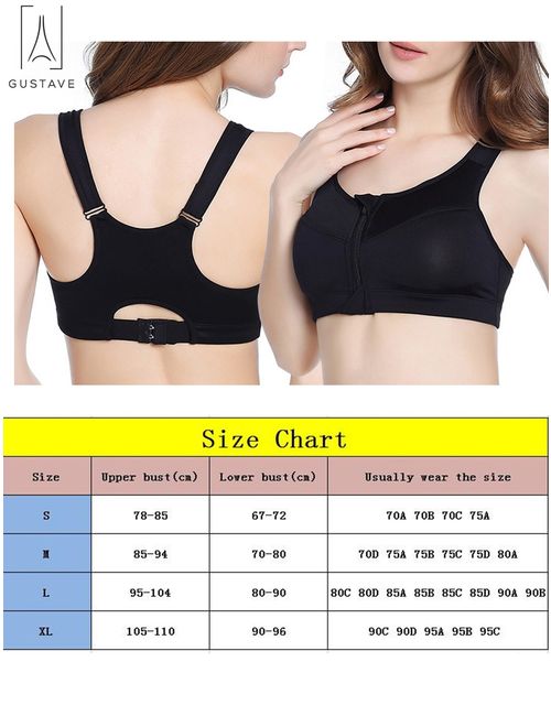 Buy GustaveDesign Womens Padded Sports Bra Yoga Front Zip High