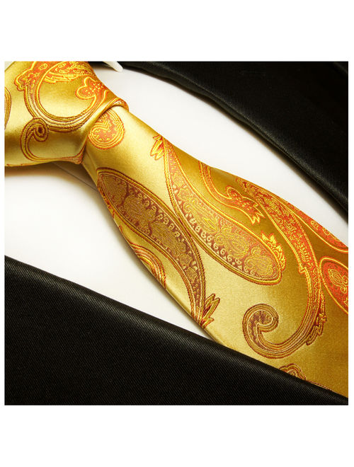 Gold Paisley Paul Malone Silk Tie with Accessories