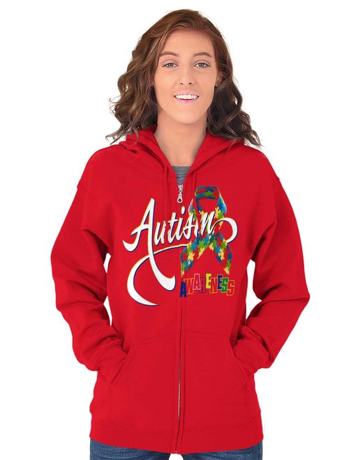 Brisco Brands Autism Awareness Ribbon Symbol Hoodie Pullover Sweatshirt