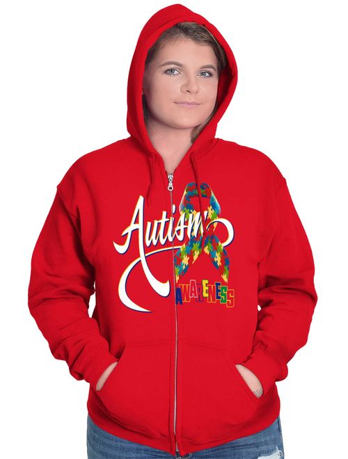 Brisco Brands Autism Awareness Ribbon Symbol Hoodie Pullover Sweatshirt