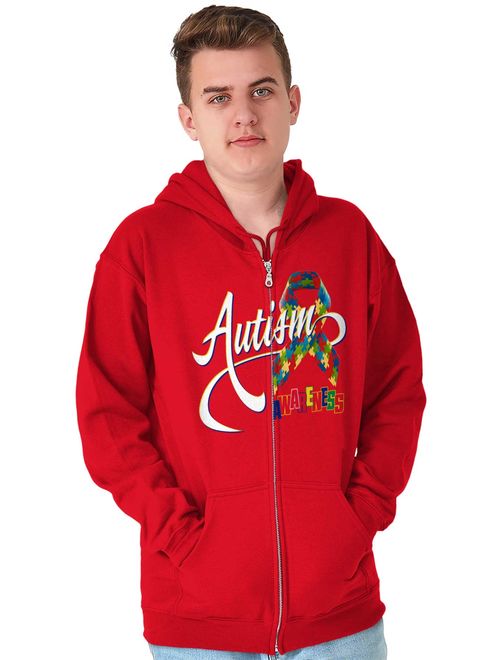 Brisco Brands Autism Awareness Ribbon Symbol Hoodie Pullover Sweatshirt