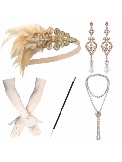 1920s Great Gatsby Accessories Set for Women,Costume Flapper Headpiece Headband