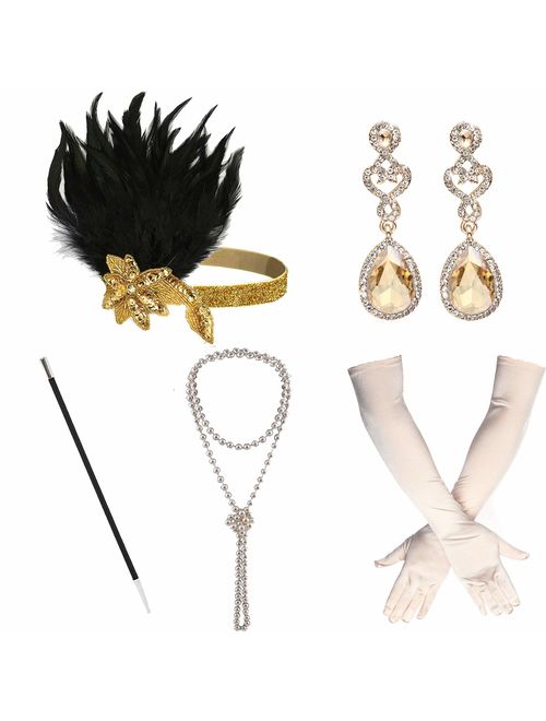 1920s Great Gatsby Accessories Set for Women,Costume Flapper Headpiece Headband