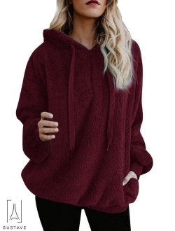 GustaveDesign Women's Fleece Long Sleeve Pullover Hoodies with 1/4 Zip Up Sweatshirt Jumper Warm Sweaters (Brown,XL)