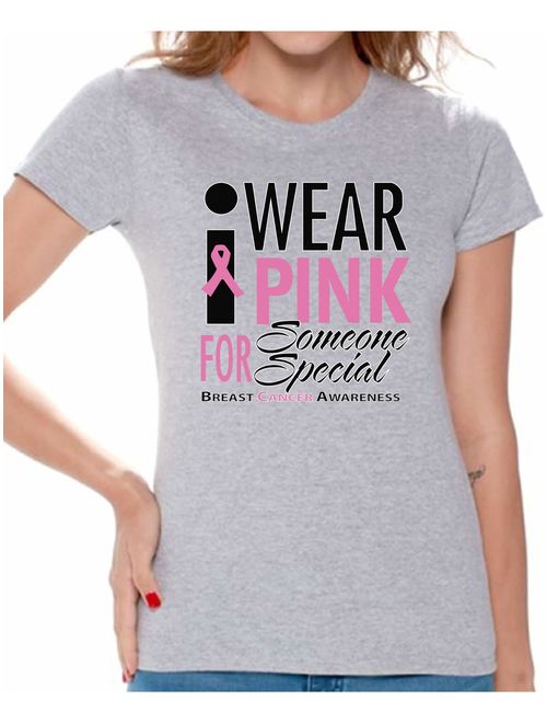 Awkward Styles Women's I Wear Pink for Someone Special Graphic T-shirt Tops Breast Cancer Awareness