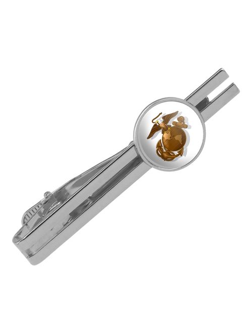 Marines USMC Golden Logo on White Eagle Globe Anchor Officially Licensed Round Tie Bar Clip Clasp Tack Silver Color Plated