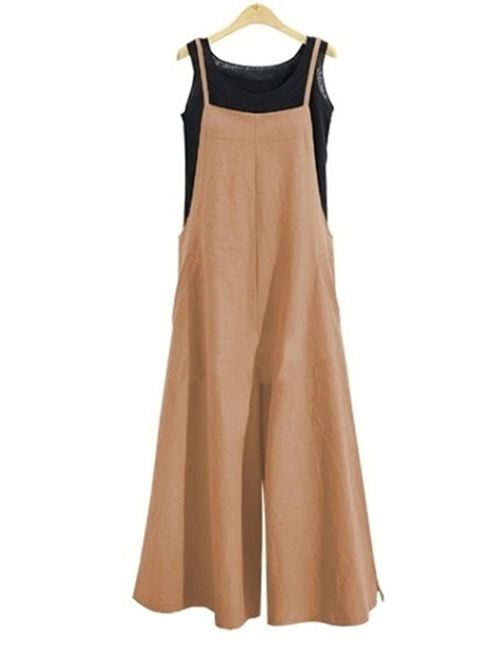 Summer Wide Leg Women Solid Bib Pants Casual Jumpsuit