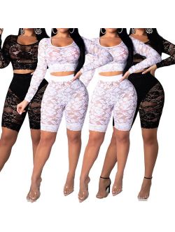 Womens Ladies Sexy Lace Clubwear Playsuit Bodycon Party Jumpsuit Crop Top Shorts White Size XL