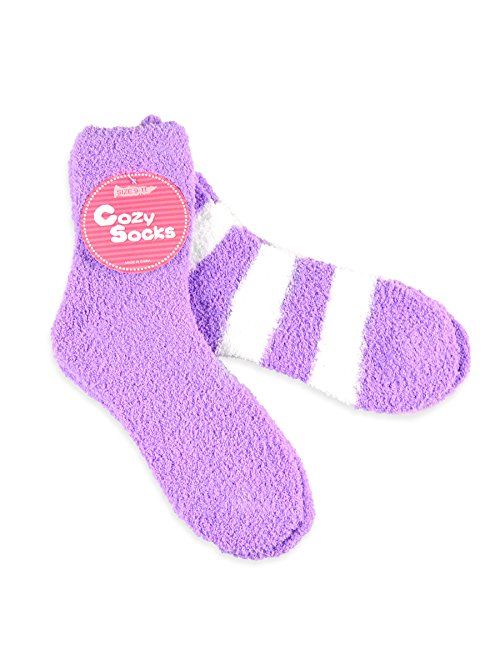 TeeHee Fashionable Cozy Fuzzy Slipper Women's 2 Pairs Crew Socks