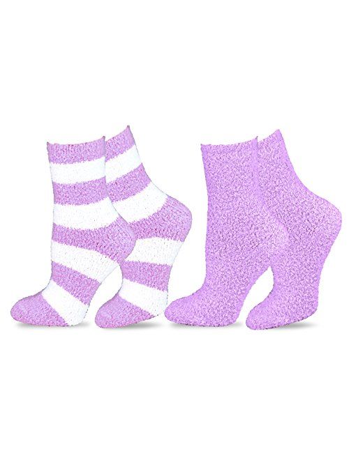 TeeHee Fashionable Cozy Fuzzy Slipper Women's 2 Pairs Crew Socks