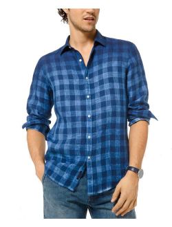 Mens Shirts Blue Medium Cold-Dye Gingham Button-Front M