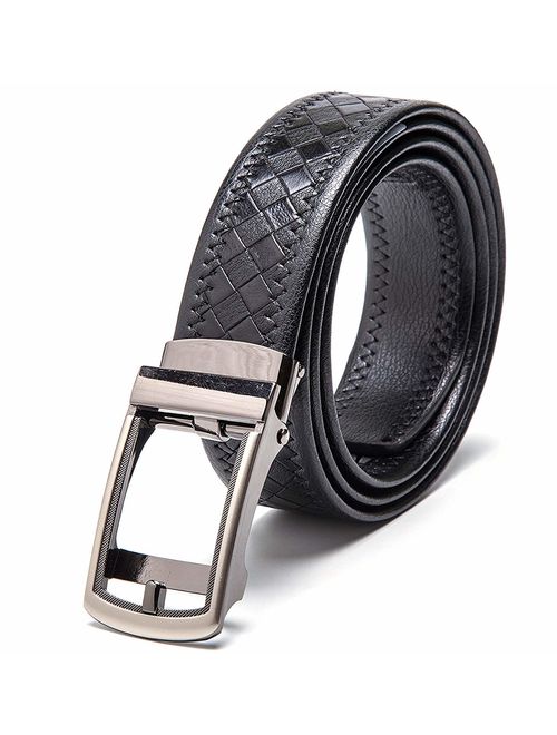 Men's Belt Genuine Leather Belt Automatic Buckle Ratchet Dress Belt for Men Perfect Fit Waist Size Up to 46"-Functional, Stylish and Durable