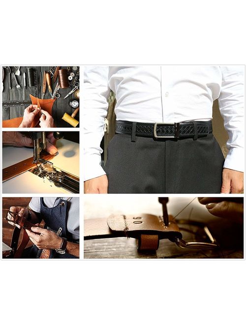 Men's Belt Genuine Leather Belt Automatic Buckle Ratchet Dress Belt for Men Perfect Fit Waist Size Up to 46"-Functional, Stylish and Durable