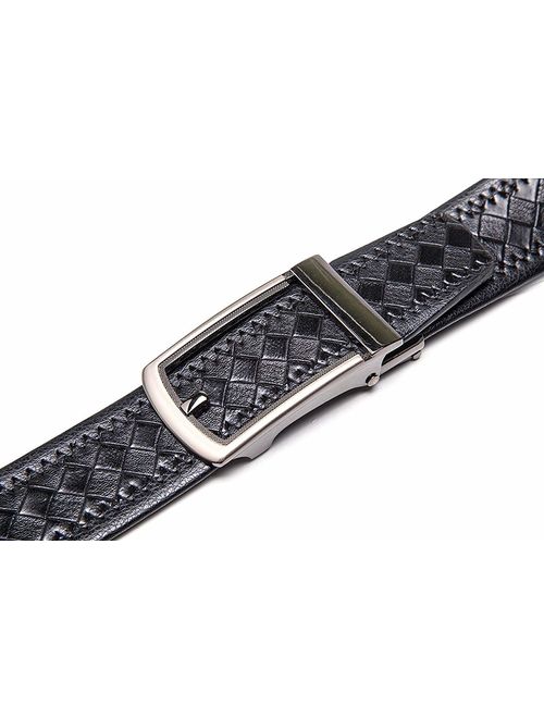 Men's Belt Genuine Leather Belt Automatic Buckle Ratchet Dress Belt for Men Perfect Fit Waist Size Up to 46"-Functional, Stylish and Durable