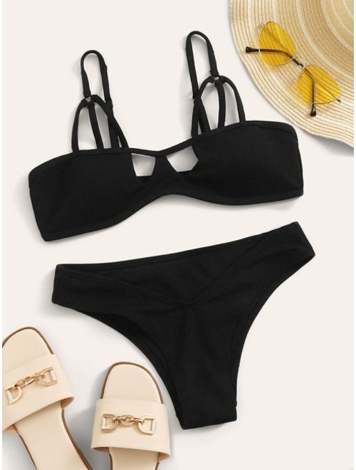 Buy Shein Rib Cut Out Top With High Cut Bikini Set Online Topofstyle