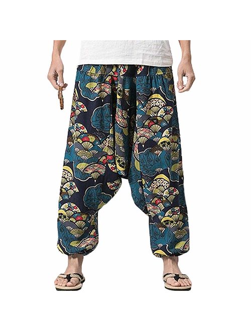 ONTTNO Men's Floral Stretchy Waist Casual Ankle Length Pants