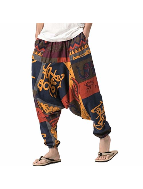 ONTTNO Men's Floral Stretchy Waist Casual Ankle Length Pants