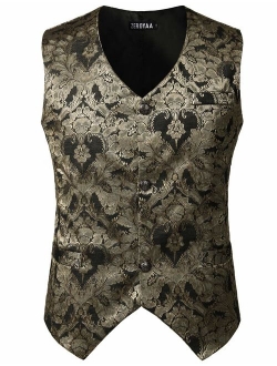 Mens Single Breasted Vest Gothic Steampunk Victorian Brocade Waistcoat