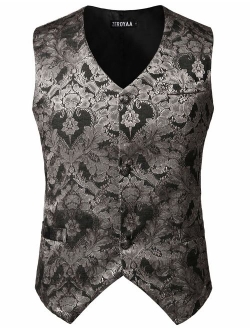 Mens Single Breasted Vest Gothic Steampunk Victorian Brocade Waistcoat