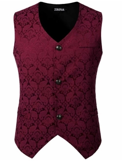 Mens Single Breasted Vest Gothic Steampunk Victorian Brocade Waistcoat