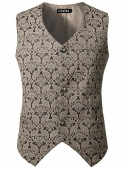 Mens Single Breasted Vest Gothic Steampunk Victorian Brocade Waistcoat