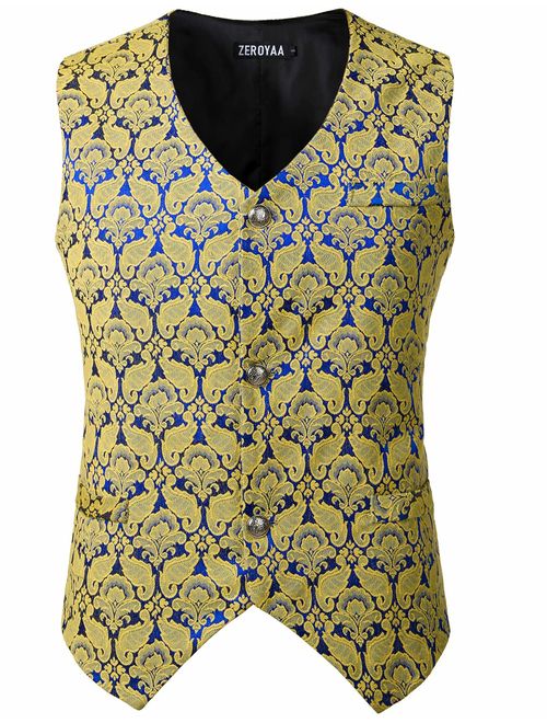 ZEROYAA Mens Single Breasted Vest Gothic Steampunk Victorian Brocade Waistcoat