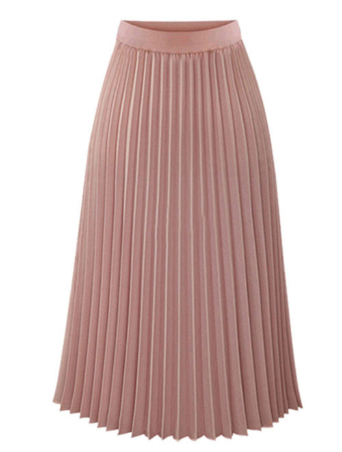 Lavaport Europeian Style Women High Waist Chiffon Slim Long Pleated Skirt