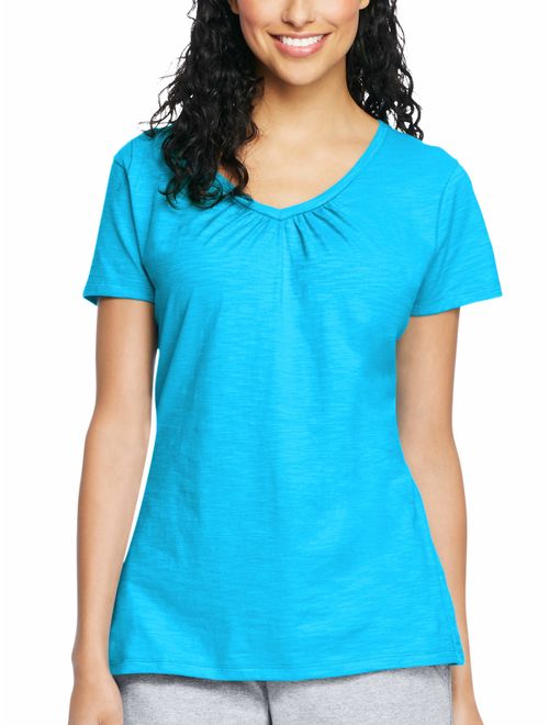 Hanes Women's Slub Jersey Shirred V-Neck T Shirt