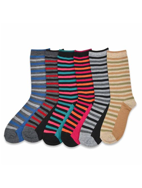 TeeHee Women's Ladies Value 6-Pack Dress Crew Socks (Thin Stripe)